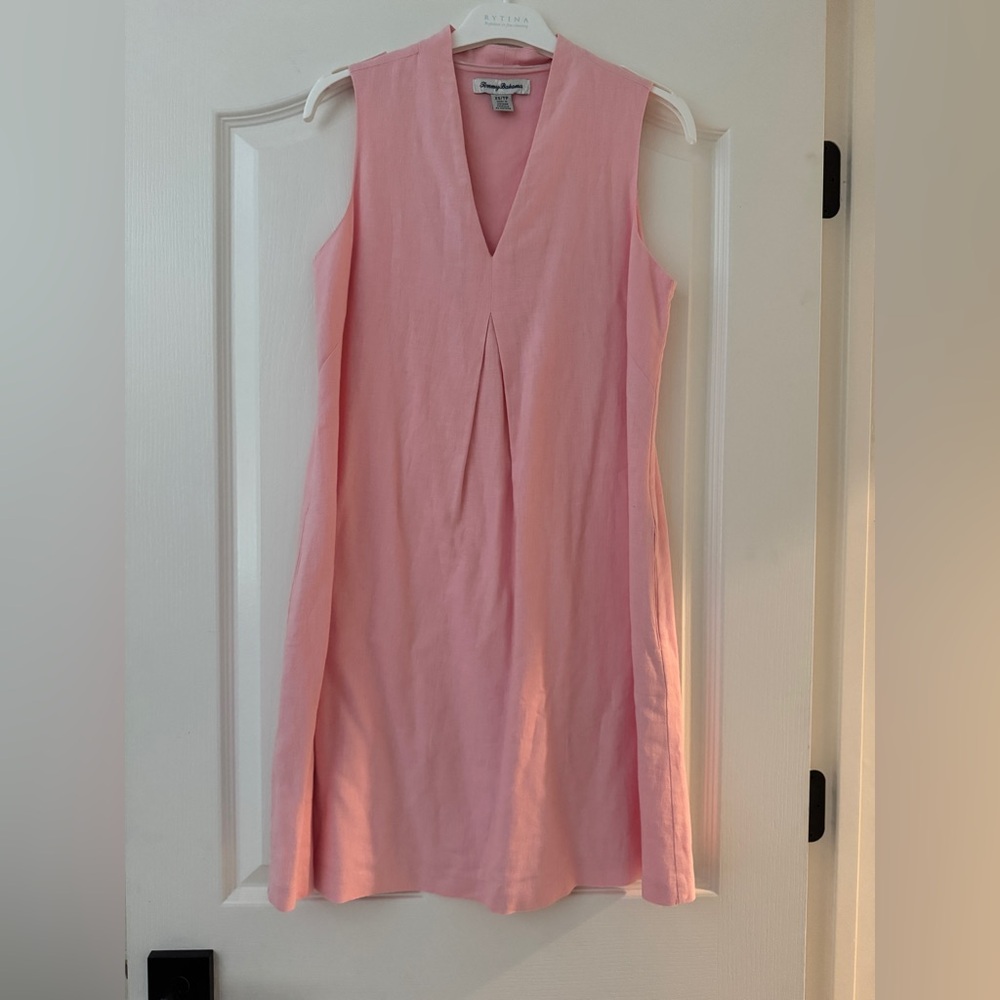 Tommy Bahama Pink Linen Shift Dress – Sleeveless V-Neck – Size XS